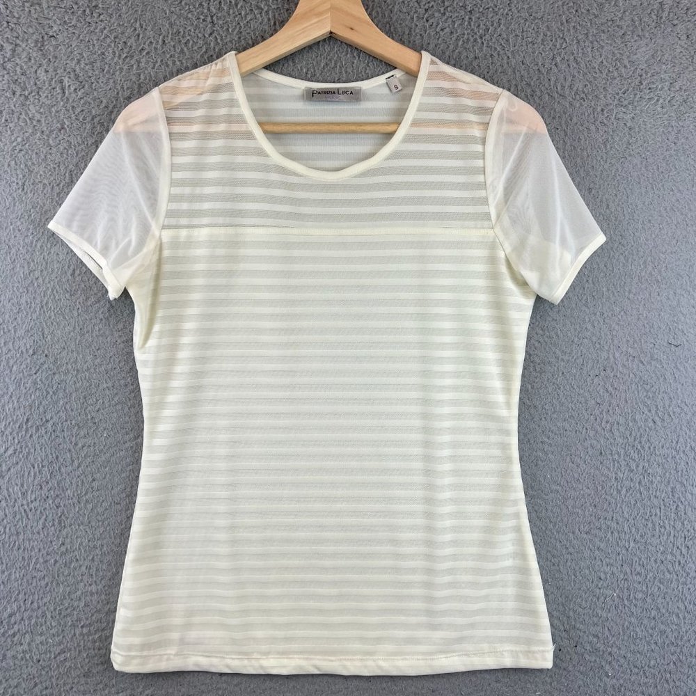 Patrizia‎ Luca Milano Women's Size S Top Ivory Striped Short Sleeves Lined